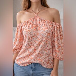 Peach & Cream Floral Off-Shoulder Blouse